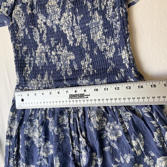 Xhilaration Women Maxi Dress M Blue Floral A-Line Sundress Ruffle Smocked - Picture 7 of 11